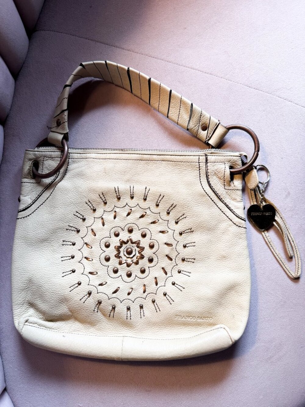 Franco Sarto White Shoulder Bag with Starburst Design